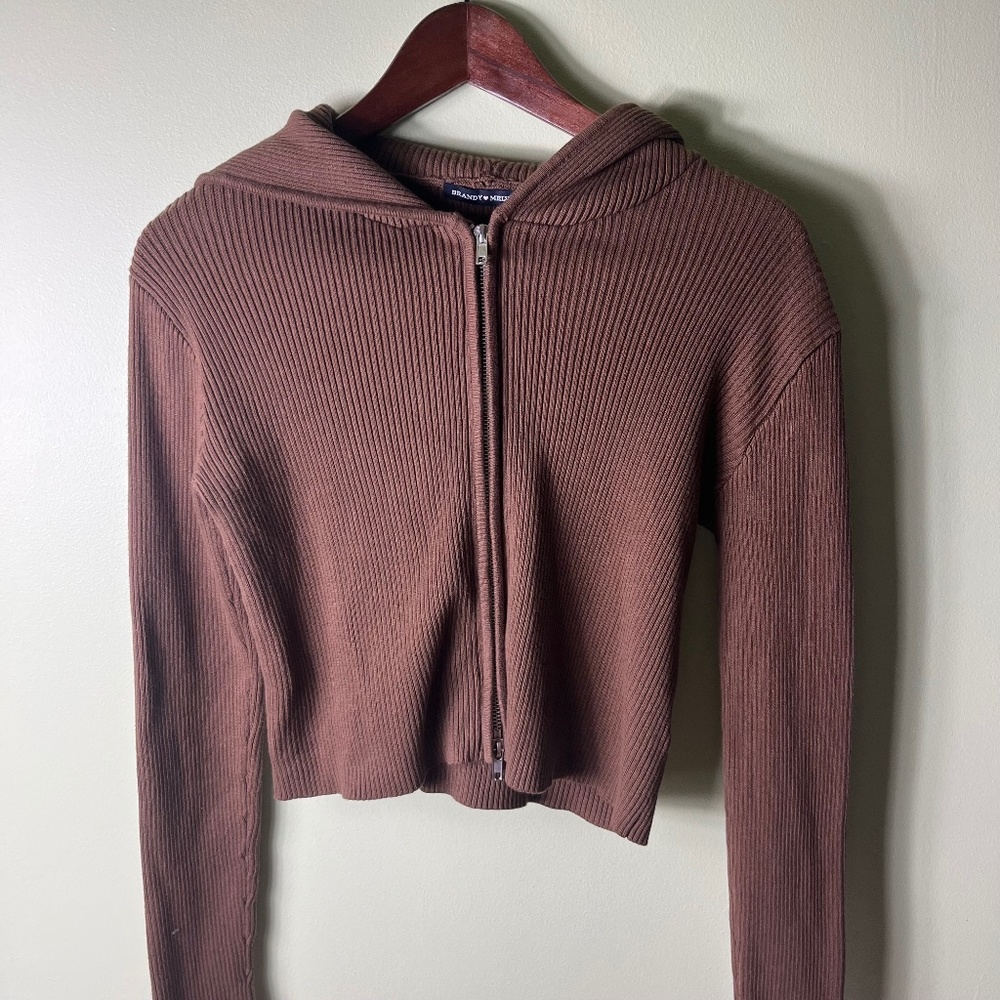 Brandy Melville Brown Ribbed Zip up